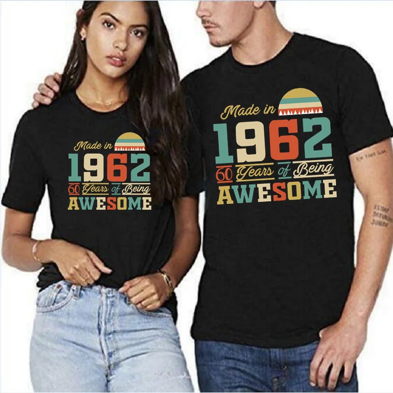 

Vintage Classic 1962 T Shirt women 60 Years Old Birthday Gift Tee Shirt Casual Mens T-Shirt Summer Apparel Born in 1962 Clothing