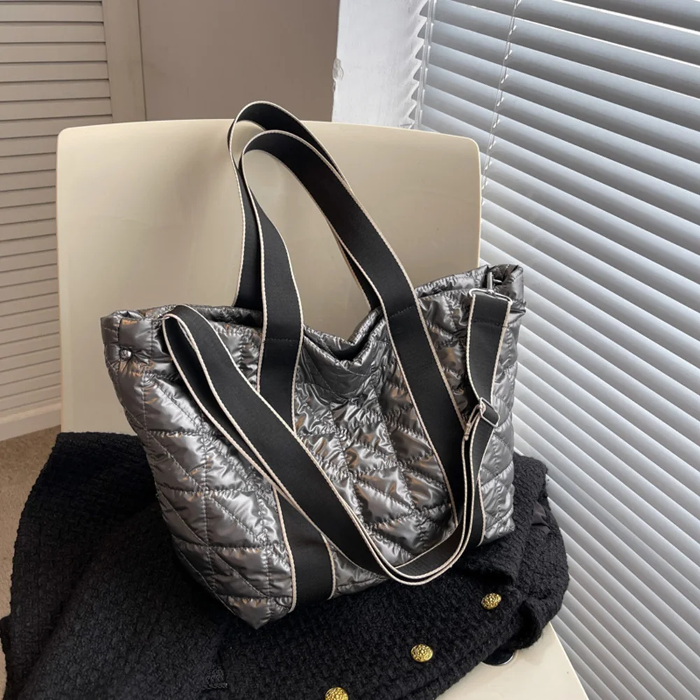 

Women Space Padded Messenger Bags Fashion Autumn Winter Solid Color Top-handle Bags Large Capacity Cotton Female Shoulder Bags
