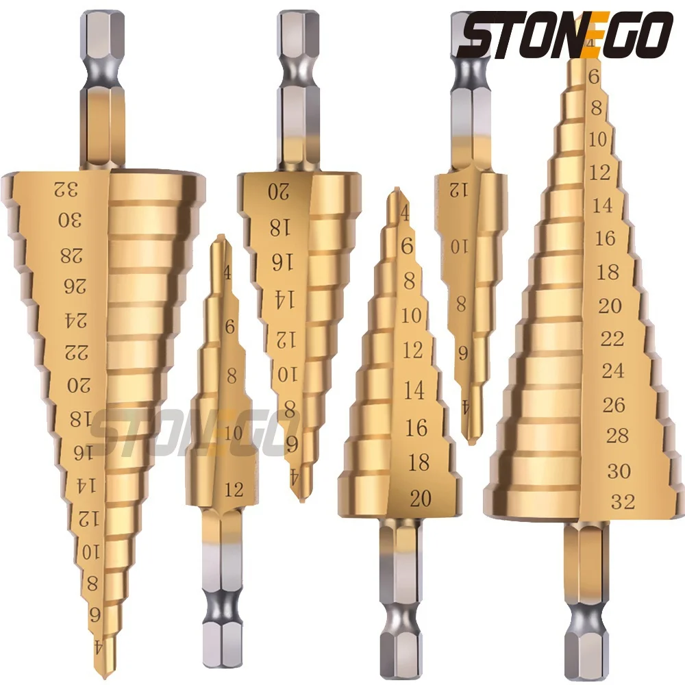 Набор Ступенчатых Сверл С Шестигранной Головкой Титановым Покрытием 1/4 Дюйма