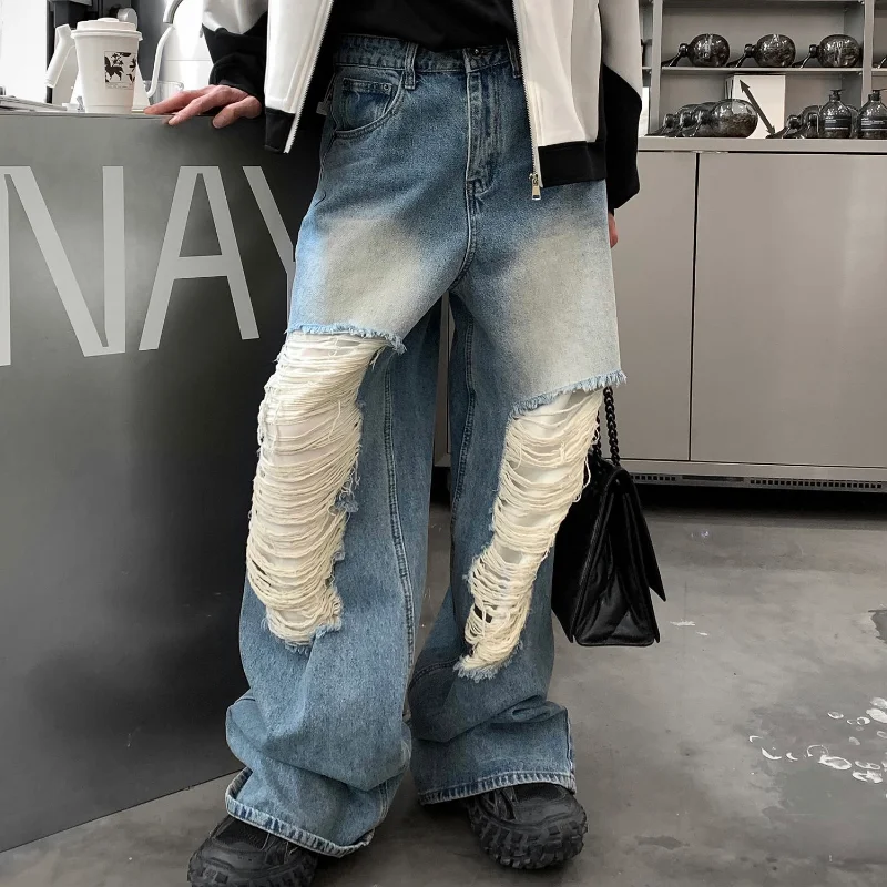 

Рваные джинсы для мужчин, новинка весны 2023, винтажные трендовые уличные широкие брюки в стиле Харадзюку, хип-хоп, модные повседневные мешков...