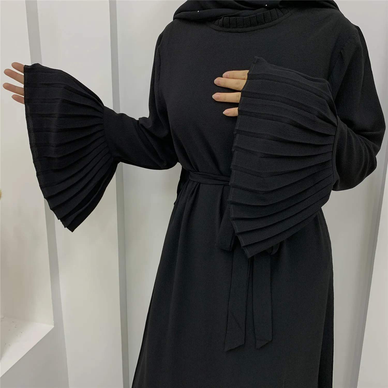 

Robe Femme Musulmane Muslim Dress Middle East Eid Duabi Abaya Turkey Robe Pleated Sleeve Muslim Dress Muslim Fashion