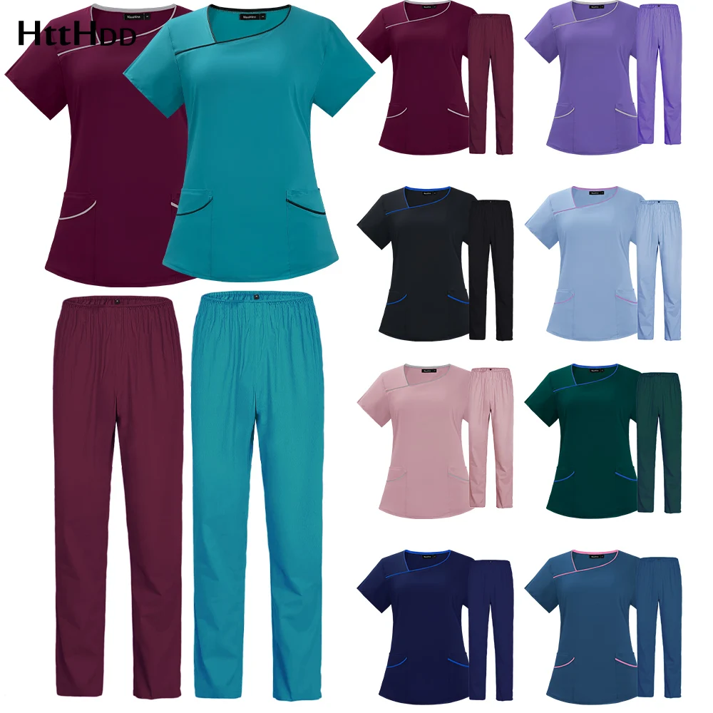 

Women Tops Short Sleeve Care Work Uniform Pharmacist Uniform Solid Work Suit with Pockets Blouse Nurse Work Uniform Accessories