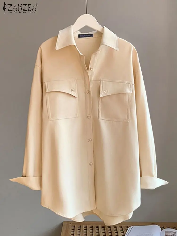 

ZANZEA Women Spring Summer Shirts Casual Loose Long Sleeve Tops Tunic Oversized Office Lady Dating Lapel Neck Blusas Femme