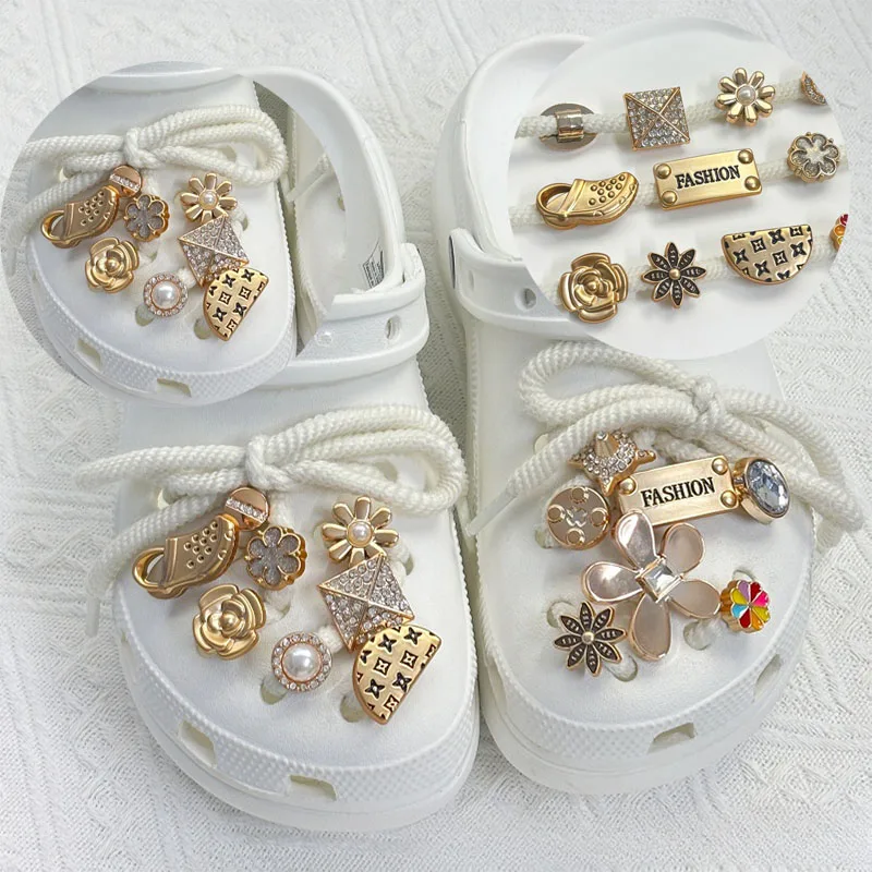 15 шт. Роскошные подвески для обуви с цветочным орнаментом кружева блестящее