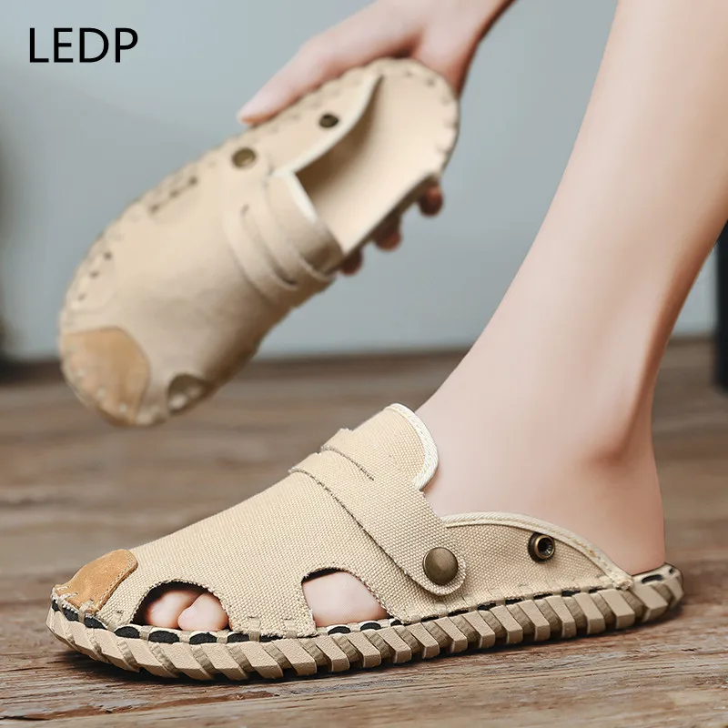 Мужские повседневные шлепанцы с круглым носком уличная удобная модная