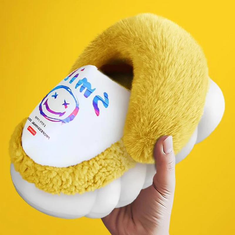 Smile Shaped Women Winter Slippers for House Platform Shoes Mix-Color Home Slippers for Female Warm Plush Non-slip Couple Shoes