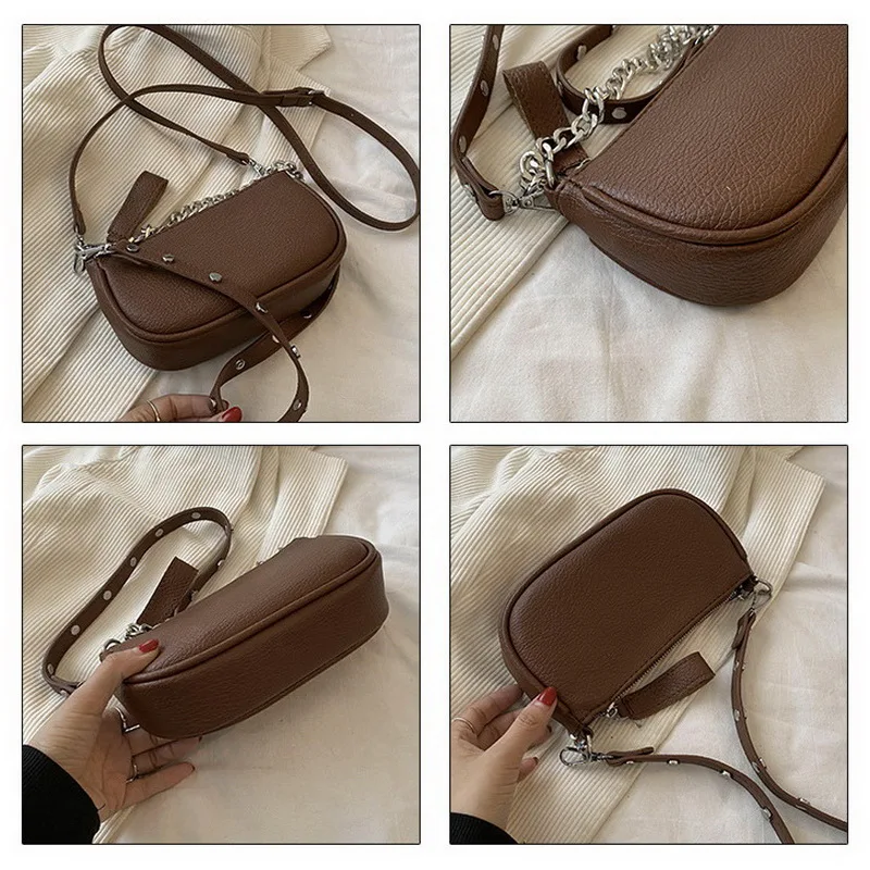 Diinovivo Vintage Female Shoulder Bag Rivet Shoulder Strap Designer Women Crossbody Bag Rock Punk Chain Messenger Bags WHDV2290
