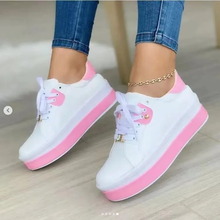 Casual Sneakers Women's 2022 Fashion Plus Size 43 Ladies Casual Vulcanized Shoes Lace Up Thick Sole Sneakers Women's Shoes