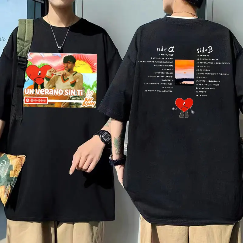 

Bad Bunny UN VERANO SIN TI Music Album Double Sided Pattern Print T-shirts EU Size T Shirt Men Women Pure Cotton Short Sleeve