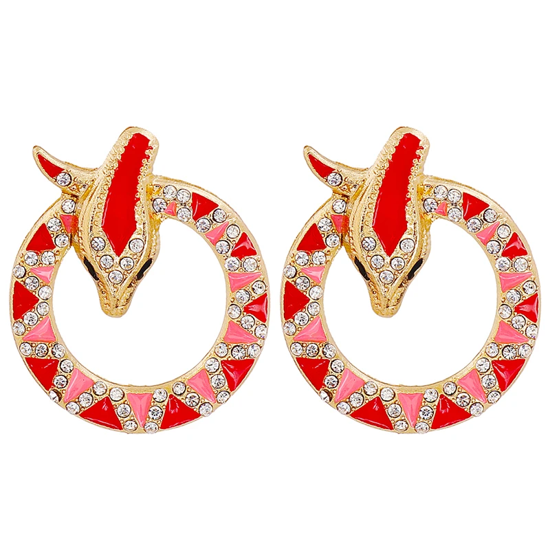 

New Vintage Alloy Rhinestone Snake Earrings Geometric Animal Stud Earrings Luxury Trend Jewelry Earrings Accessories