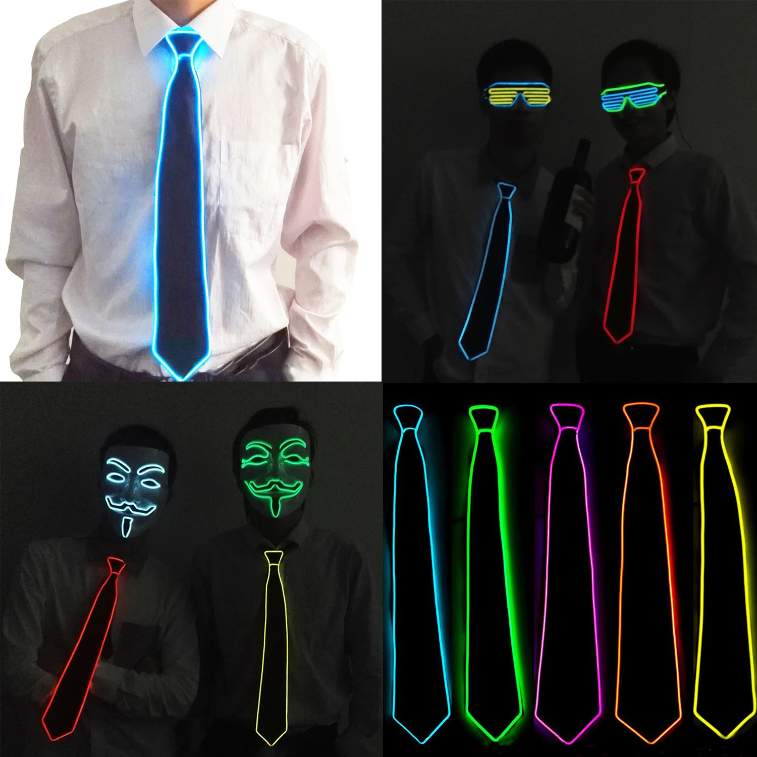 

New Wire Tie Flashing Cosplay LED Tie Costume Anonymous Necktie Glowing DJ Bar Dance Carnival Party Masks Cool Props