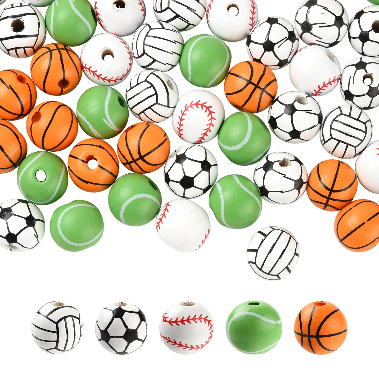 

Pandahall 100Pcs Natural Wooden Beads Round Basketball Volleyball Baseball Wood Beads for Jewelry Making Crafts DIY Necklace