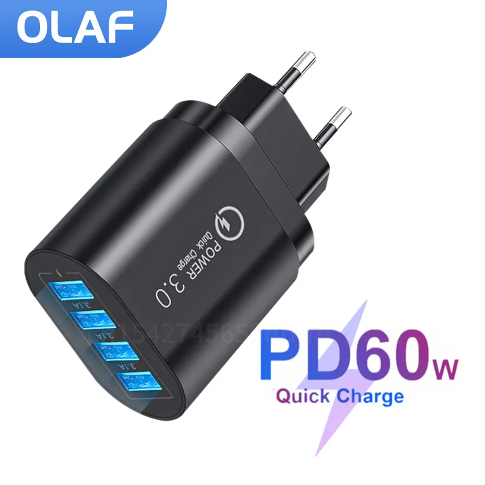 

Olaf 4 порта 60 Вт USB зарядное устройство Быстрая зарядка 3.0 мобильный телефон зарядное устройство адаптер быстрой зарядки для iPhone 13 12 Huawei Xiaomi ...