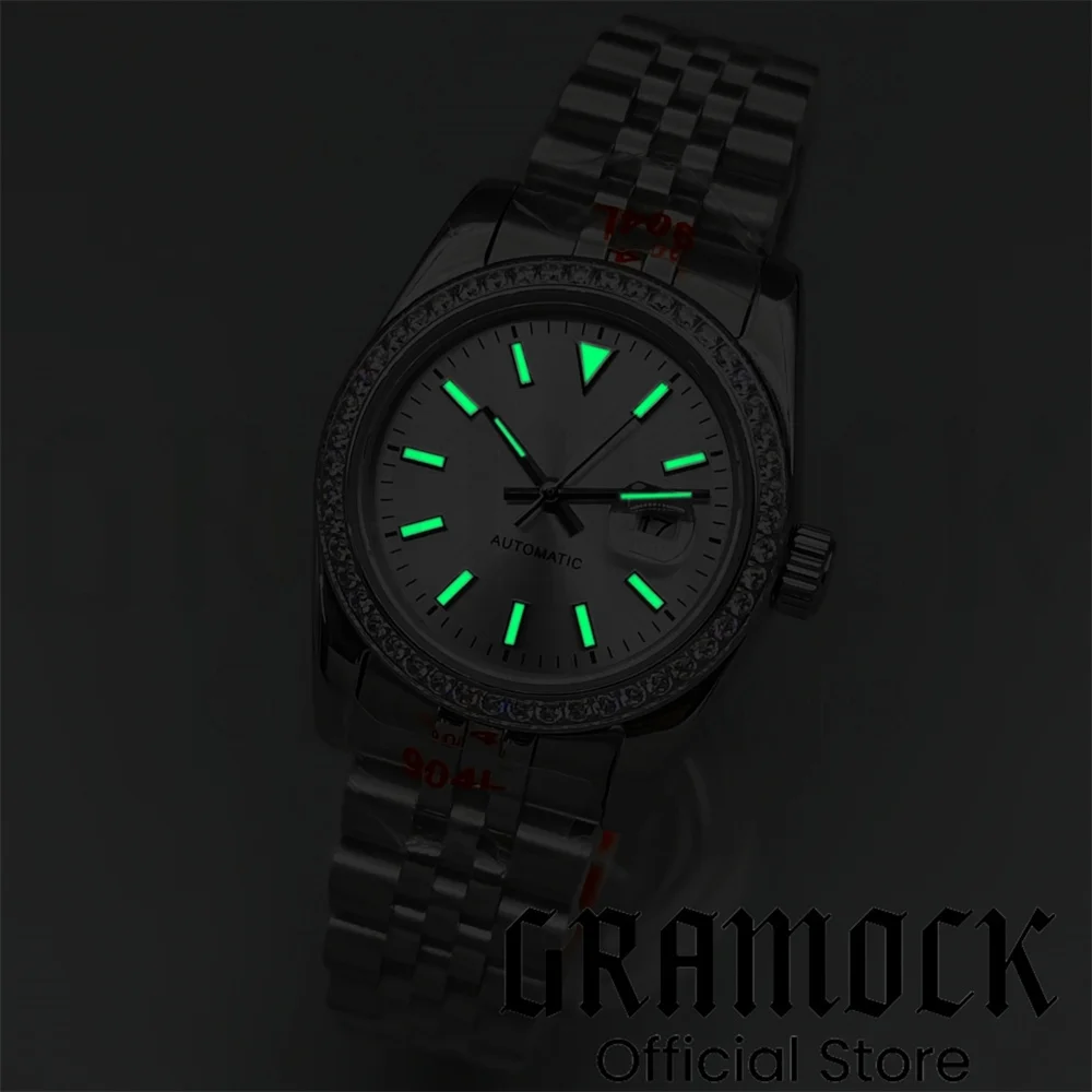 Роскошные женские часы Gramock 31 мм с декором и бриллиантами NH05, двухцветный золотой корпус, сапфировое стекло, солнечные лучи, фиолетовый, серый циферблат, римский индекс (art.: 3920cbb86c7f7) - 3920cbb86c7f7