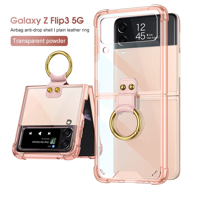 

Bumper Corner Anti-knock Case For Samsung Galaxy Z Flip 3 5G Transparents Ring Stander Hard Phone Cover For Samsung Z Flip3 Case