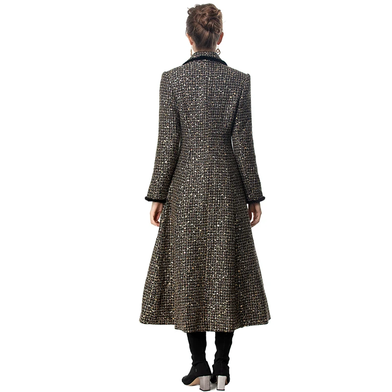DLDENGHAN двубортное твидовое пальто в клетку с блестками для женщин отложным