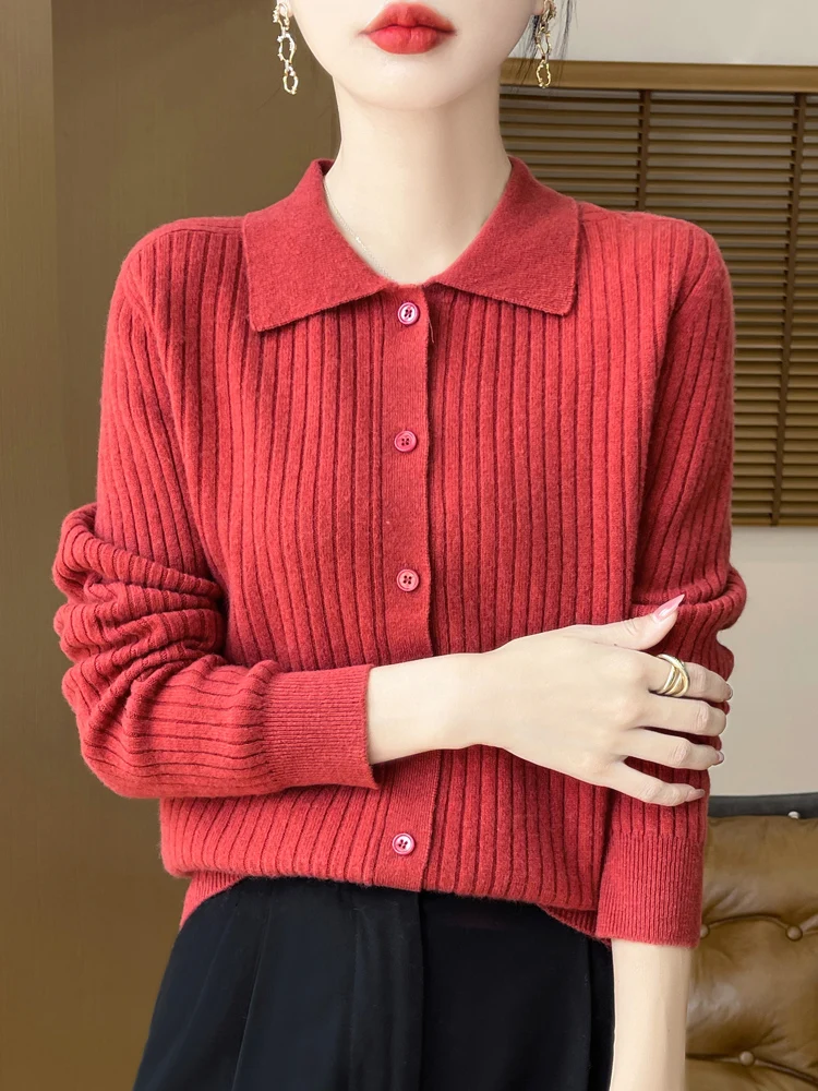2024 Модный женский кардиган с отложным воротником Осень-зима Женский кашемировый
