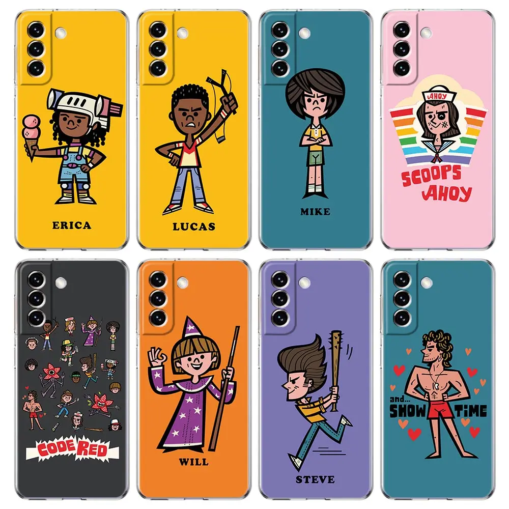 

Cute Stranger Things Anime Phone Case For Samsung Galaxy S22 5G S20 Ultra S21 FE 5G S10E S9 S8 S10 Plus Note 20 10 Clear Cover