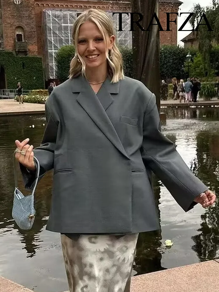 TRAFZA женская модная куртка с длинными рукавами и лацканами карманами осенняя