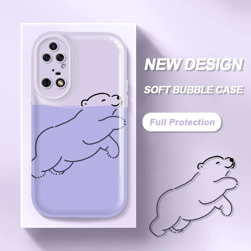

Polar Bear Bubble Case for Huawei P50 Pro P40 P30 P20 Pro P40 Lite Nova 4 5 7 9 SE Honor 50 Shockproof Protective Phone Cover