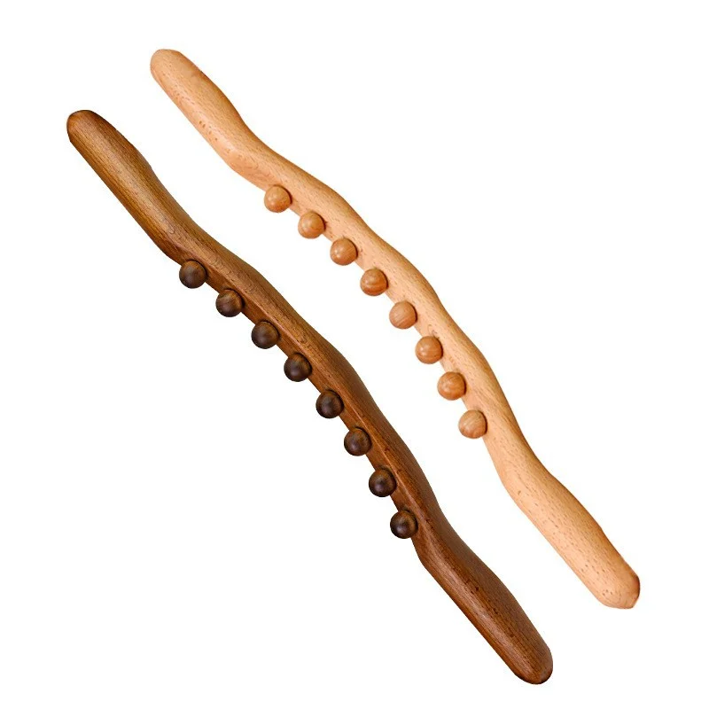 

New 8 Beads Gua Sha Massage Stick Carbonized Wood Back Body Meridian Scrapping Therapy Wand Muscle Relaxing Acupuncture Massager