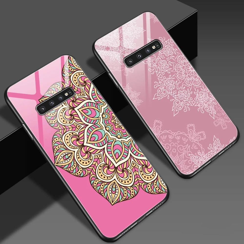 

Mandala Flower Tempered Glass Case For Samsung Galaxy S22 S20 FE Ultra Plus S10e S10 S8 A52 A71 A52S 5G Note 20 10 Lite 9 Cover