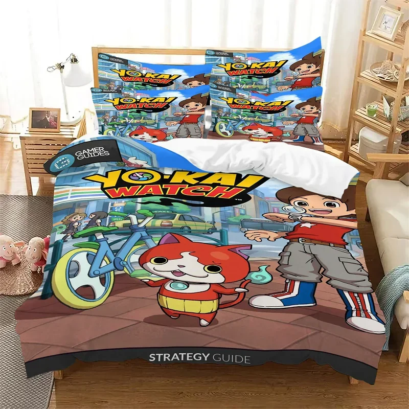 Фото Аниме Yo-Kai Watch 3D печатный пододеяльник наволочка комплект постельного белья Twin Full Queen King Size для декора спальни №1