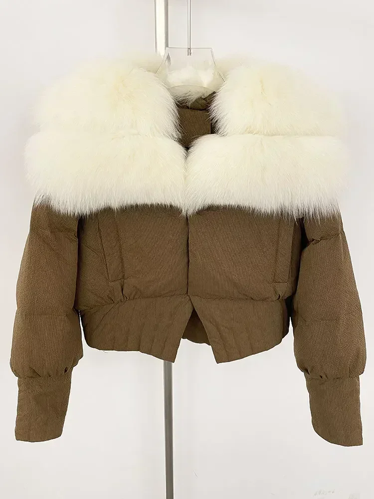 Модная зимняя куртка 2024 женская с воротником из натурального лисьего меха