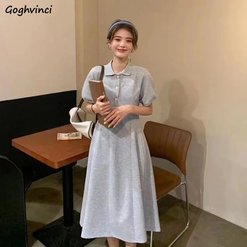 

Платья женские в стиле преппи, простые модные летние универсальные базовые повседневные платья для подростков в стиле Ins Ulzzang с пышными рукавами