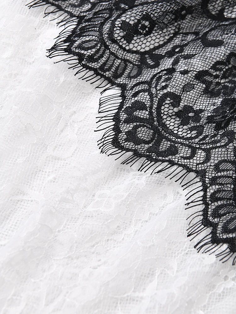 [EAM] Женское черное кружевное плиссированное платье-рубашка большого размера