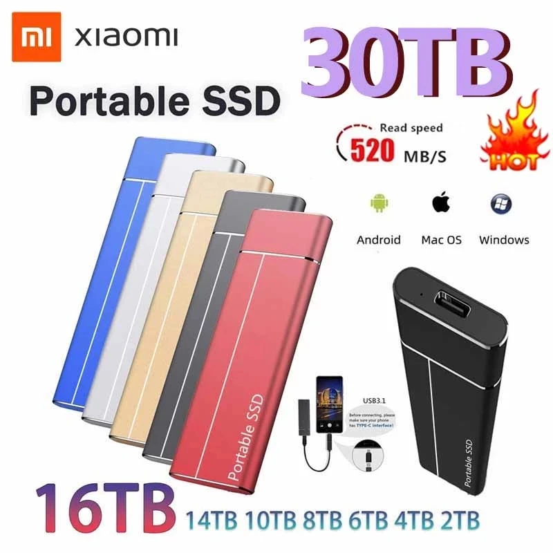 Xiaomi 1TB 2TB Portable External Hard Drive 4TB 6TB SSD Type-C USB 3.1 High Speed 8TB External Storage Flash Memory Hard Disks