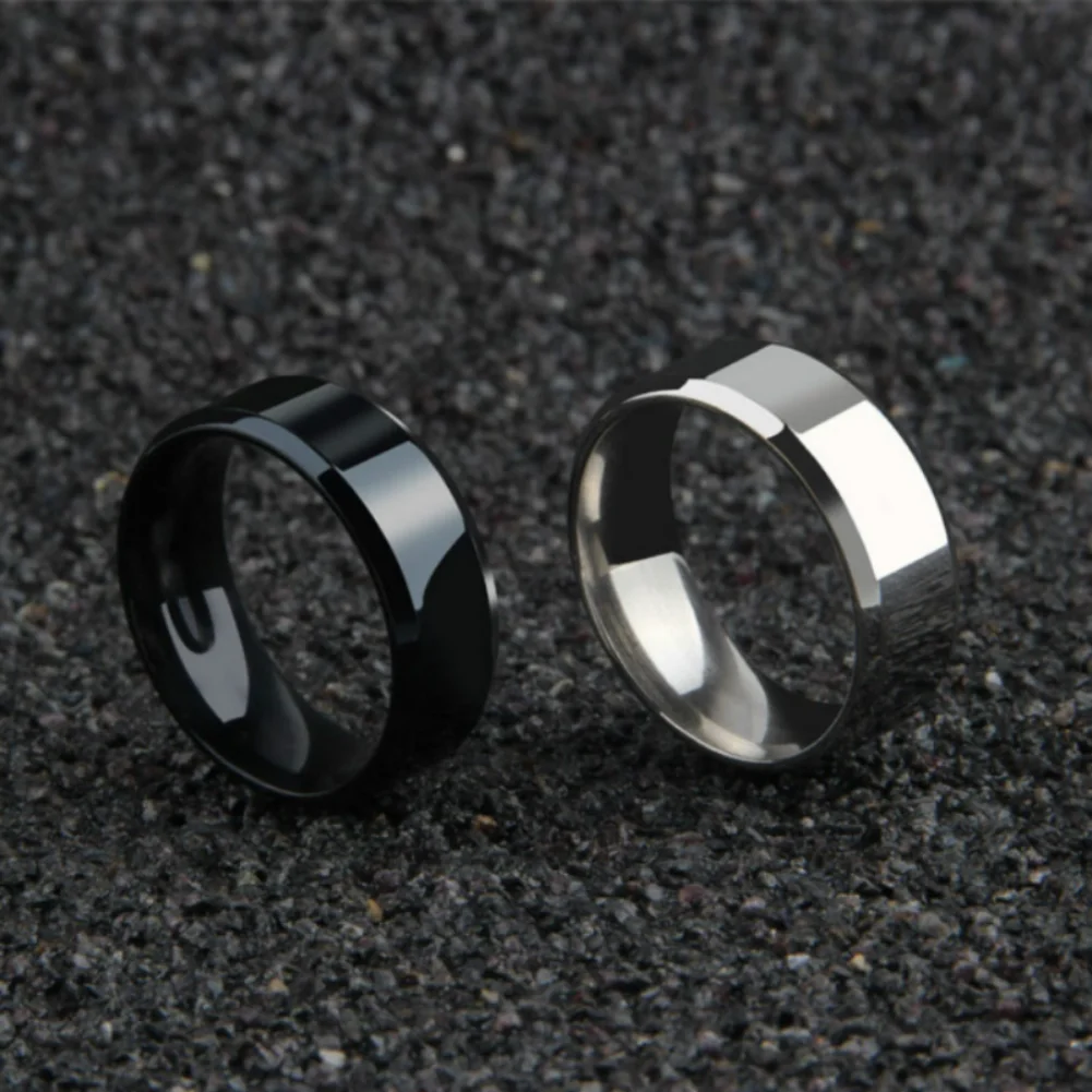 

8mm Glossy Silver Color Gold Color Multicolor Ring 2023 Men's Simple Fashion Trend Beveled Ring Brushed Ring Couple Gift
