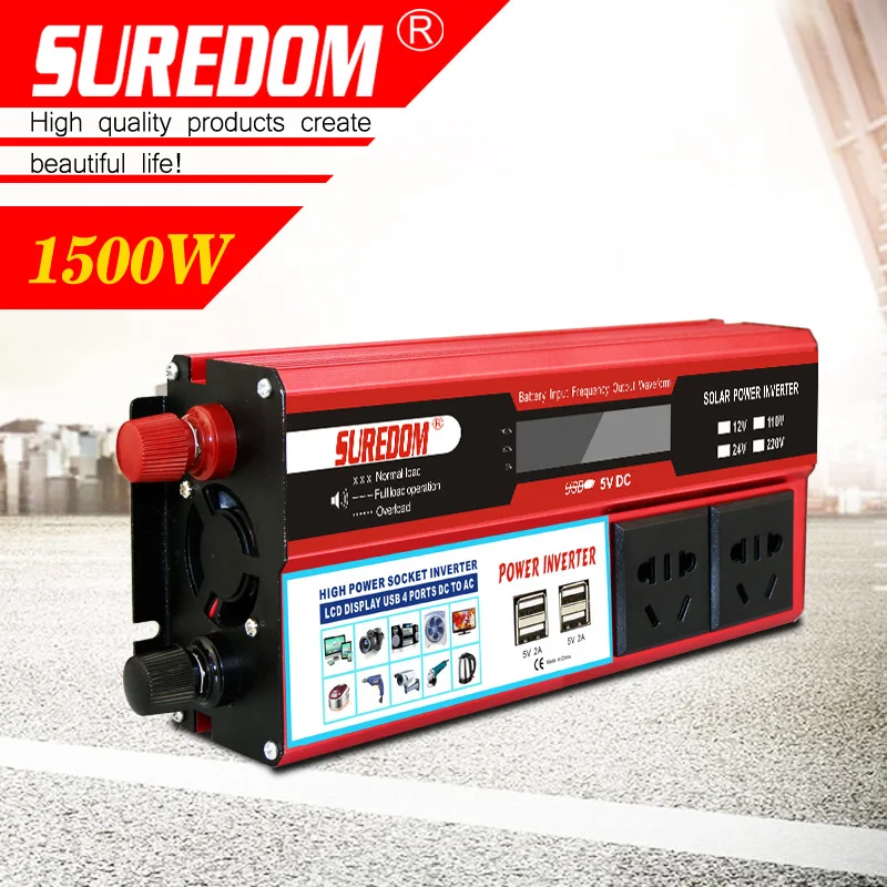 

Solar Multifunctional Car Charger Power Inverter 1500W DC 12V 24V to AC 110V 220V Car Converter USB Mobile Phone Fast Charge