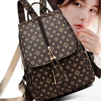 small backpack women 2022 flower tassel designer pu leather backpack purse original brand luxury college students bookbag