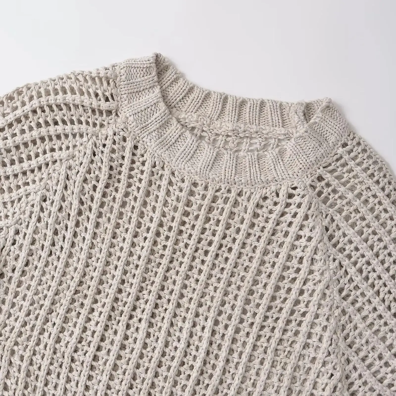 TRAF вязаный осенний свитер для женщин прозрачный короткий топ пляжный пуловер