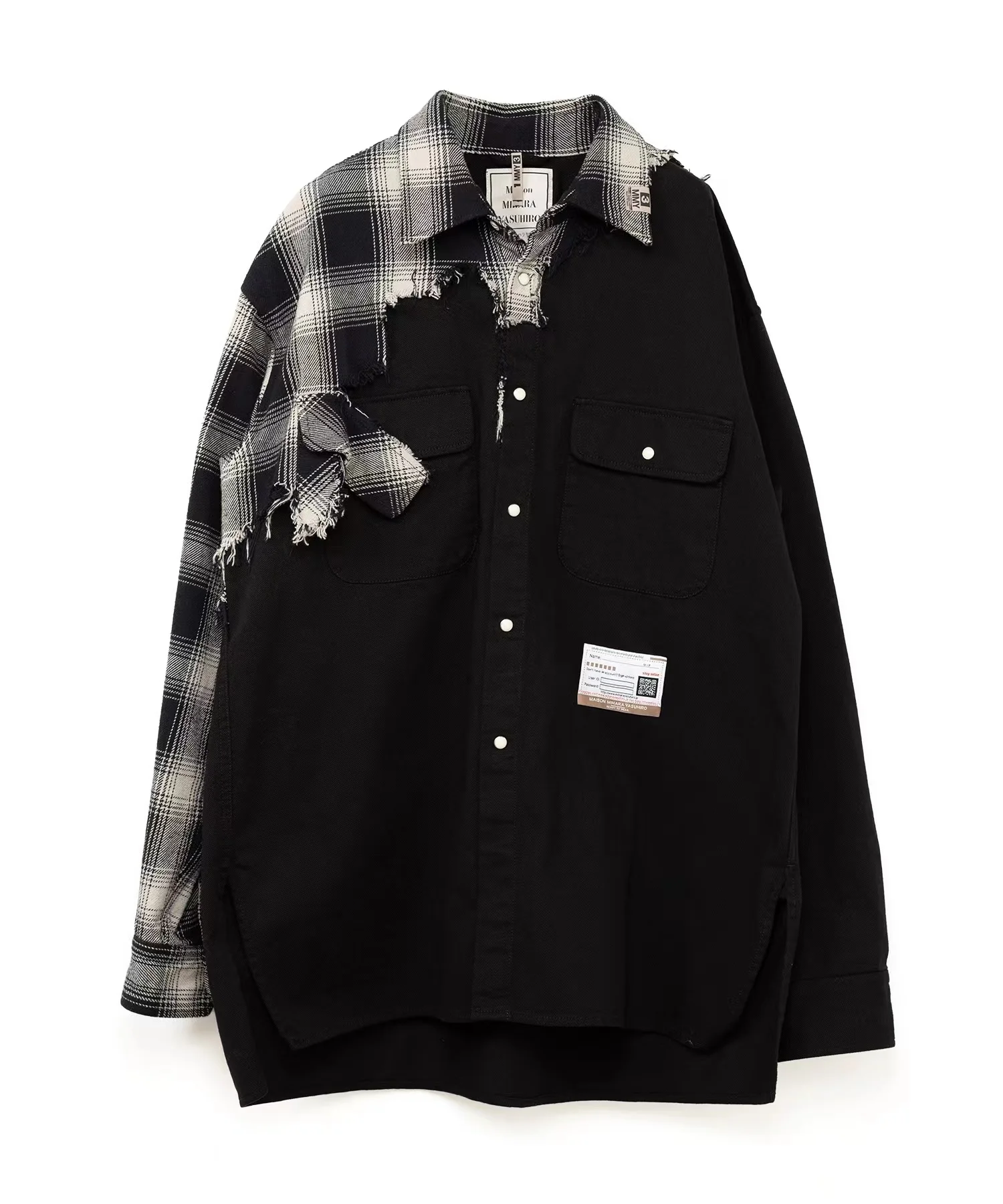 

22AW MIHARA YASUHIRO Sanyuan Kangyu MMY Irregular Splice Plaid Jacket Men's Lapel Black Loose Japan Style Shirt Coat