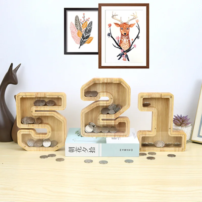 

Креативная деревянная цифровая копилка, копилка для денег, детские игрушки, геометрические украшения для детей, свадебное украшение для до...
