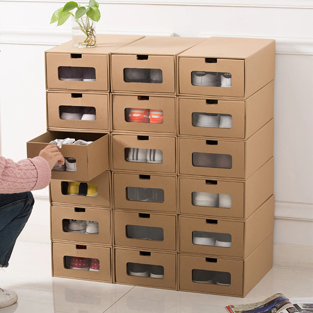 

Multifunctional Home Storage Storage Box Kraft Paper Stackable Shoe Cabinet Environmentally Friendly Thick Shoe Box Shoes Case
