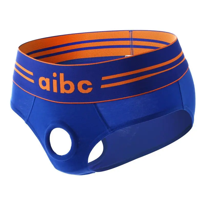 Men's Cotton Briefs Built-in Silicone Cock Ring Vibration Bag Separated Panties Men Underwear Sexy Gay Lingerie with Penis Hole