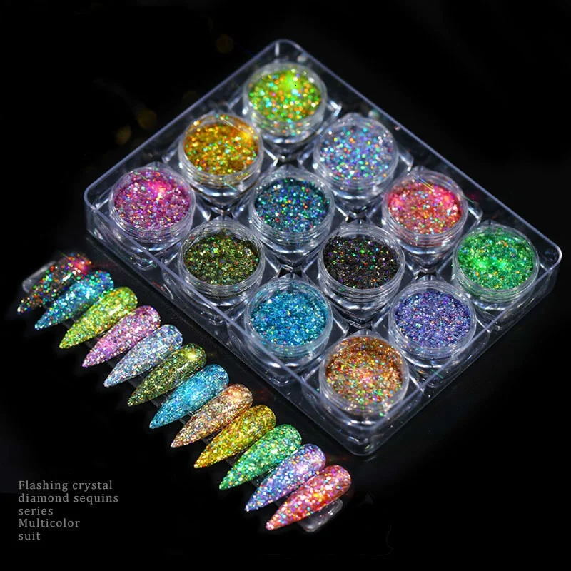 

12 цветов порошок для ногтей блестки радужные хлопья многоцветные супер яркие декоративные блестки для творчества краска для ногтей подход...