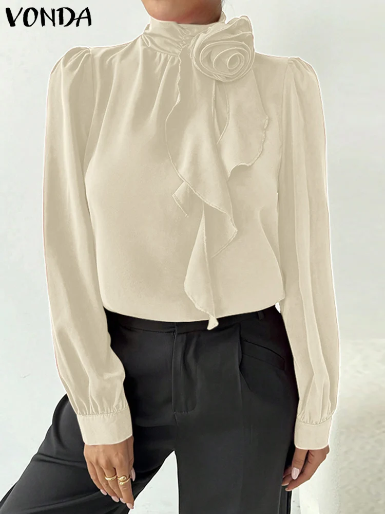 VONDA женские офисные элегантные топы блузки с длинным рукавом в винтажном стиле