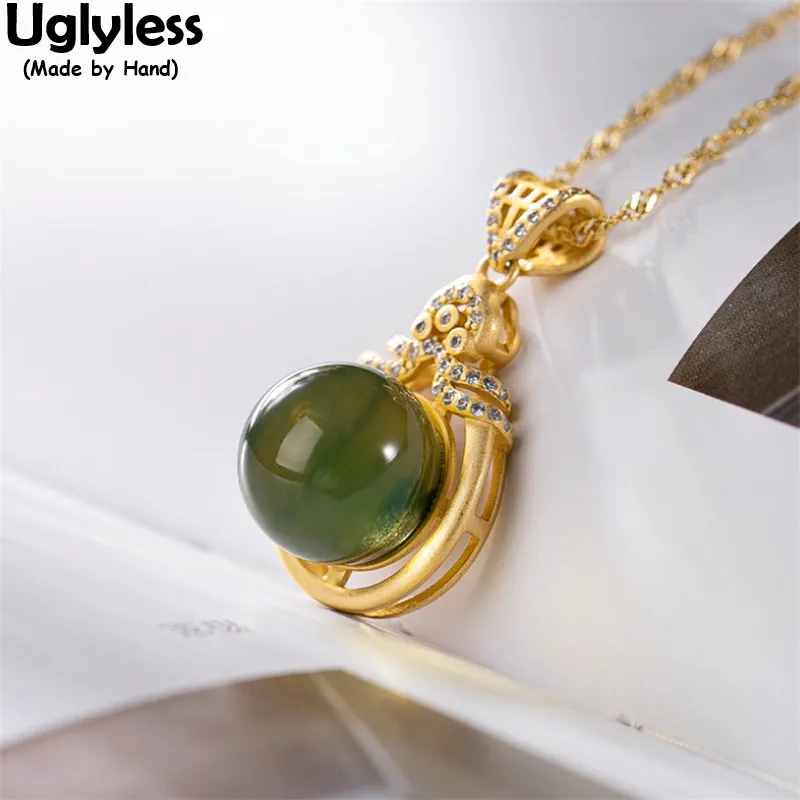 

Uglyless Water Drop Elegant Gemstones Jewelry for Women Natural Blue Perot Amber Necklaces 925 Silver Crystals Pendants + Chains