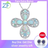gz zongfa genuine 925 sterling silver cross pendant for women natural opal four leaf clover christmas gift necklace fine jewelry