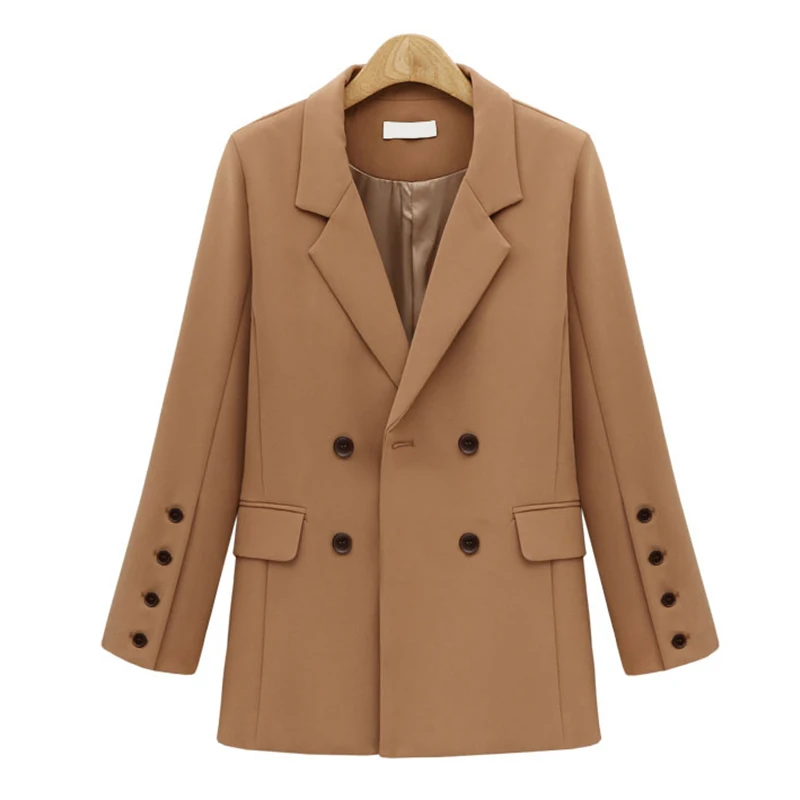 new Ladies Autumn and Winter Casual Blazer Solid Color Loose Loose Mid-length Women's Double-breasted Oversized Blazer Women