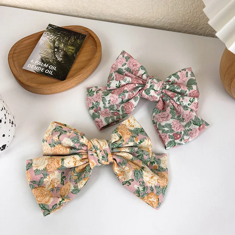 

Korean Fashion Flower Print Big Cloth Bowknot Hairgrips Hairpins For Women Hair Accessories Hair Clips Wholesale