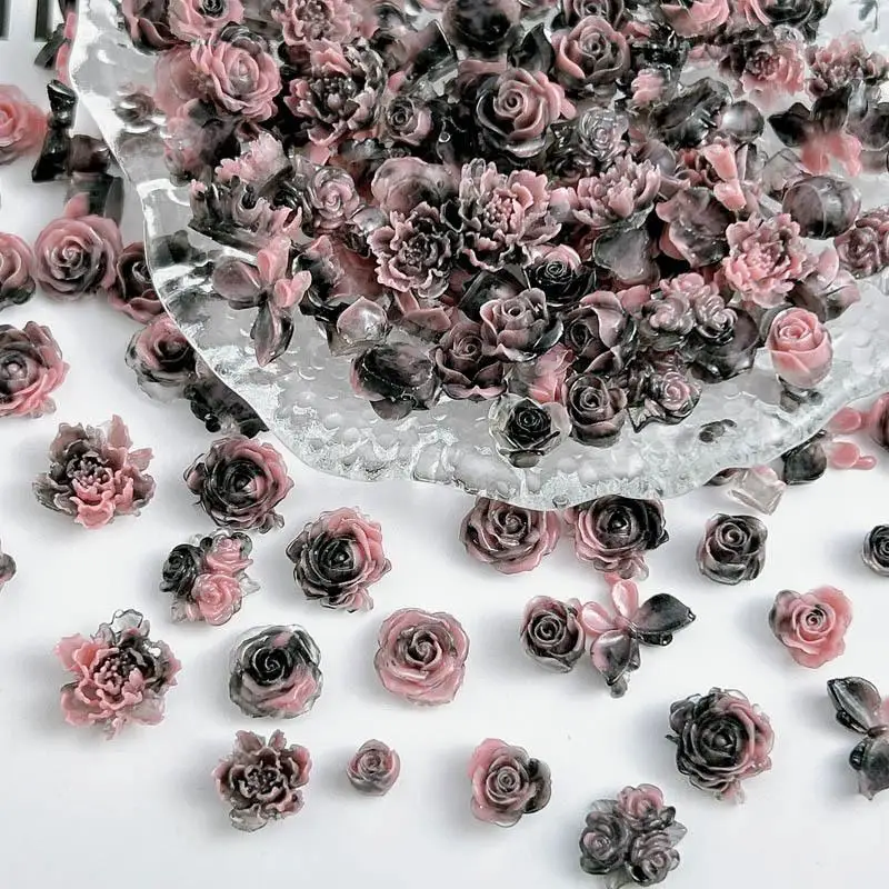 Двухцветные подвески для ногтей в виде Розовых Бабочек светящиеся градиентные