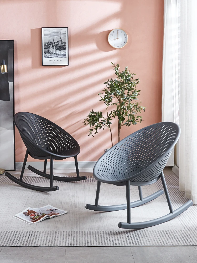 

Nordic Plastic Rocking Chair Balcony Leisure Home Recliner Living Room Adult Minimalist Couch Hollow Rocking Chair