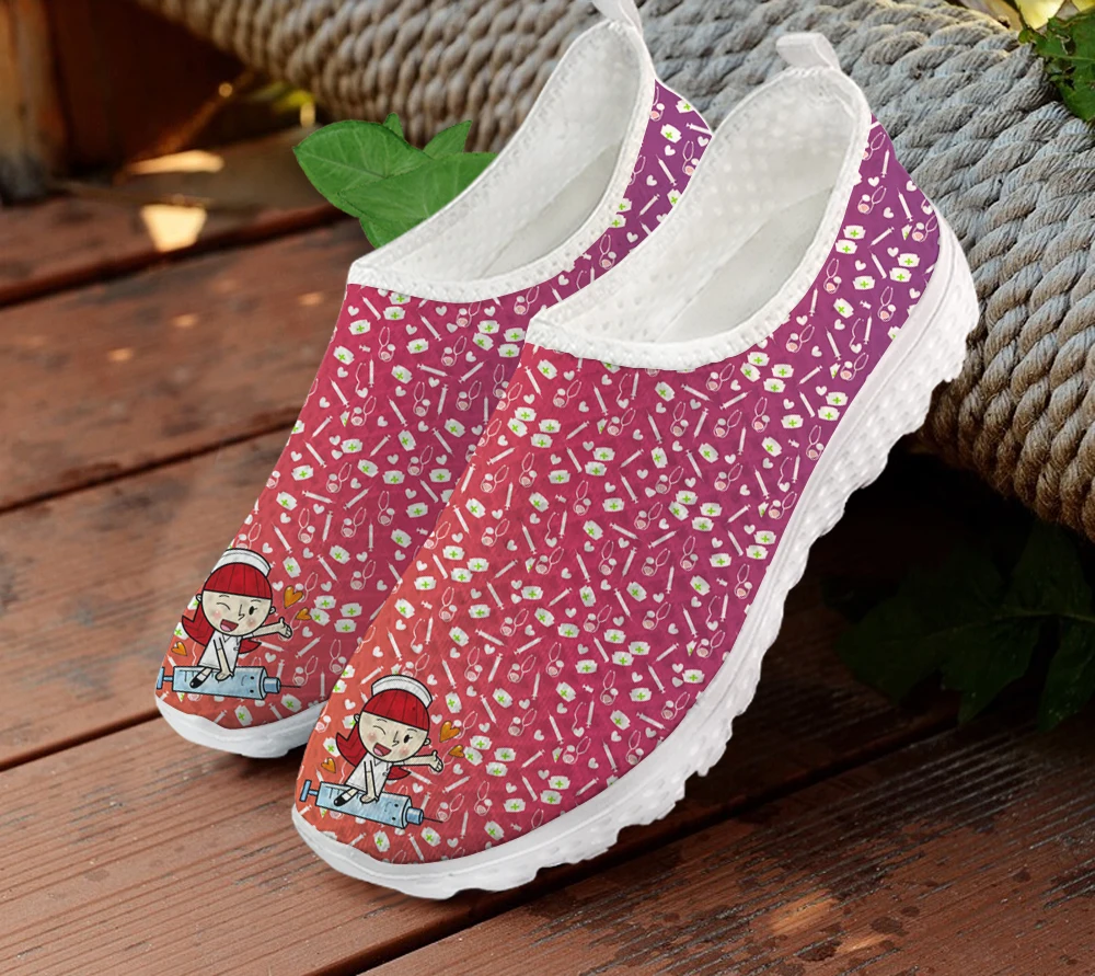 

Cartoon Nurse Print Summer Loafers Woman Slip on Flats Large Size Shoes for Women Mesh Sneaker Ladies Footwear Beach Shoe 2023