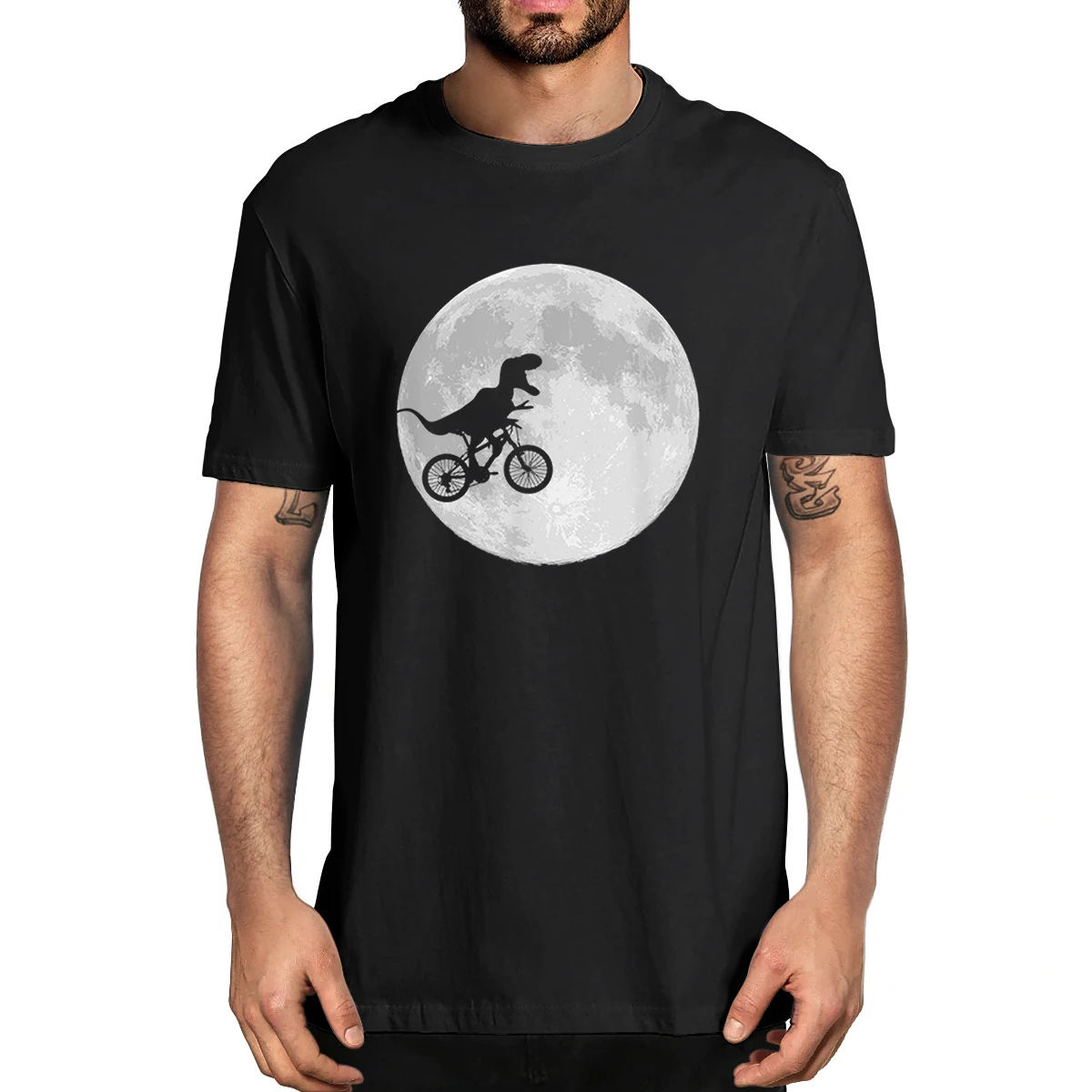 

100% Cotton Dinosaur Bike And Moon Retro 80's Funny Summer Men's Novelty T-Shirt Women Casual Streetwear Soft Tee Fashion Tee