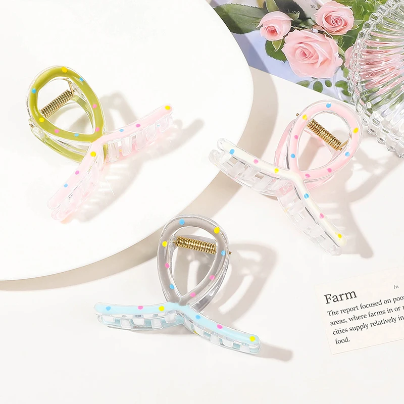 Модные красочные заколки для волос в горошек женщин дизайн виде сердца коготь